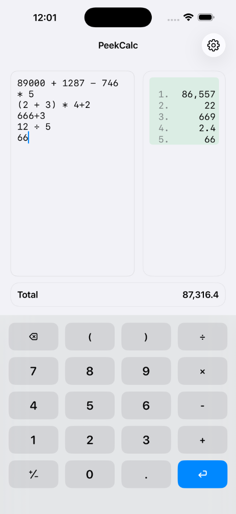 PeekCalc on iPhone