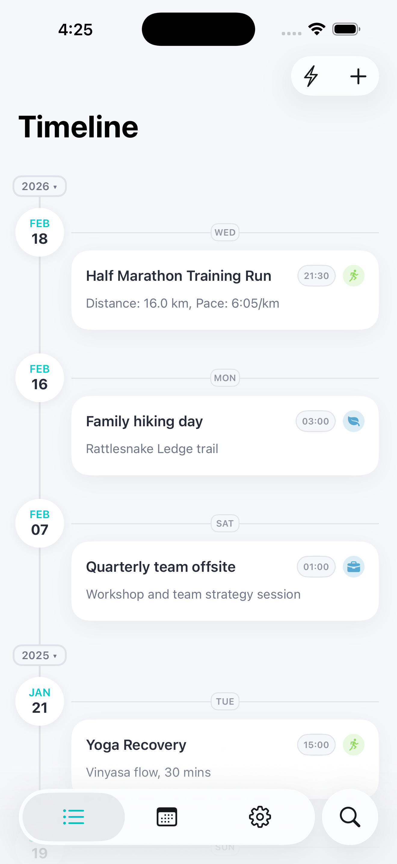 LivaLog Timeline View