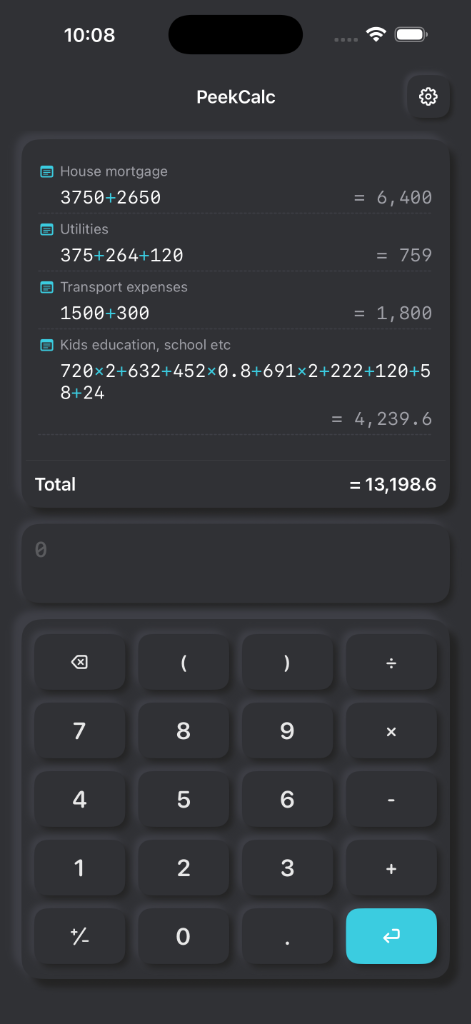 PeekCalc Dark Theme