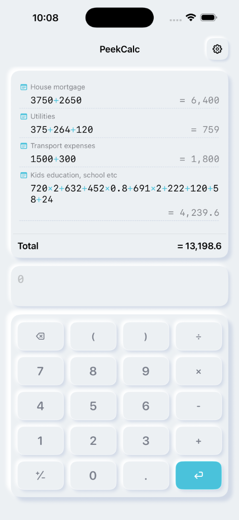 PeekCalc on iOS