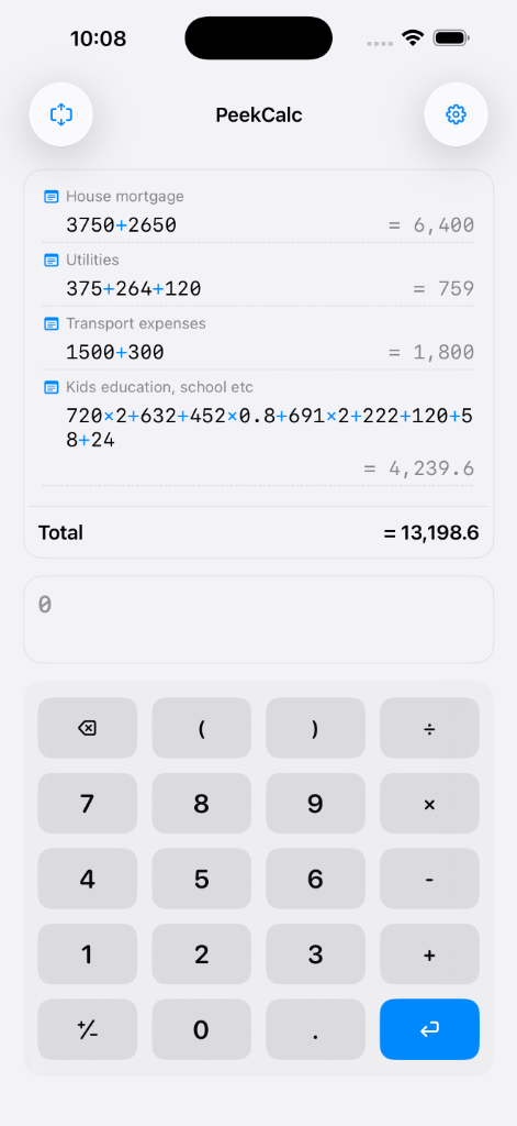 PeekCalc Light Theme